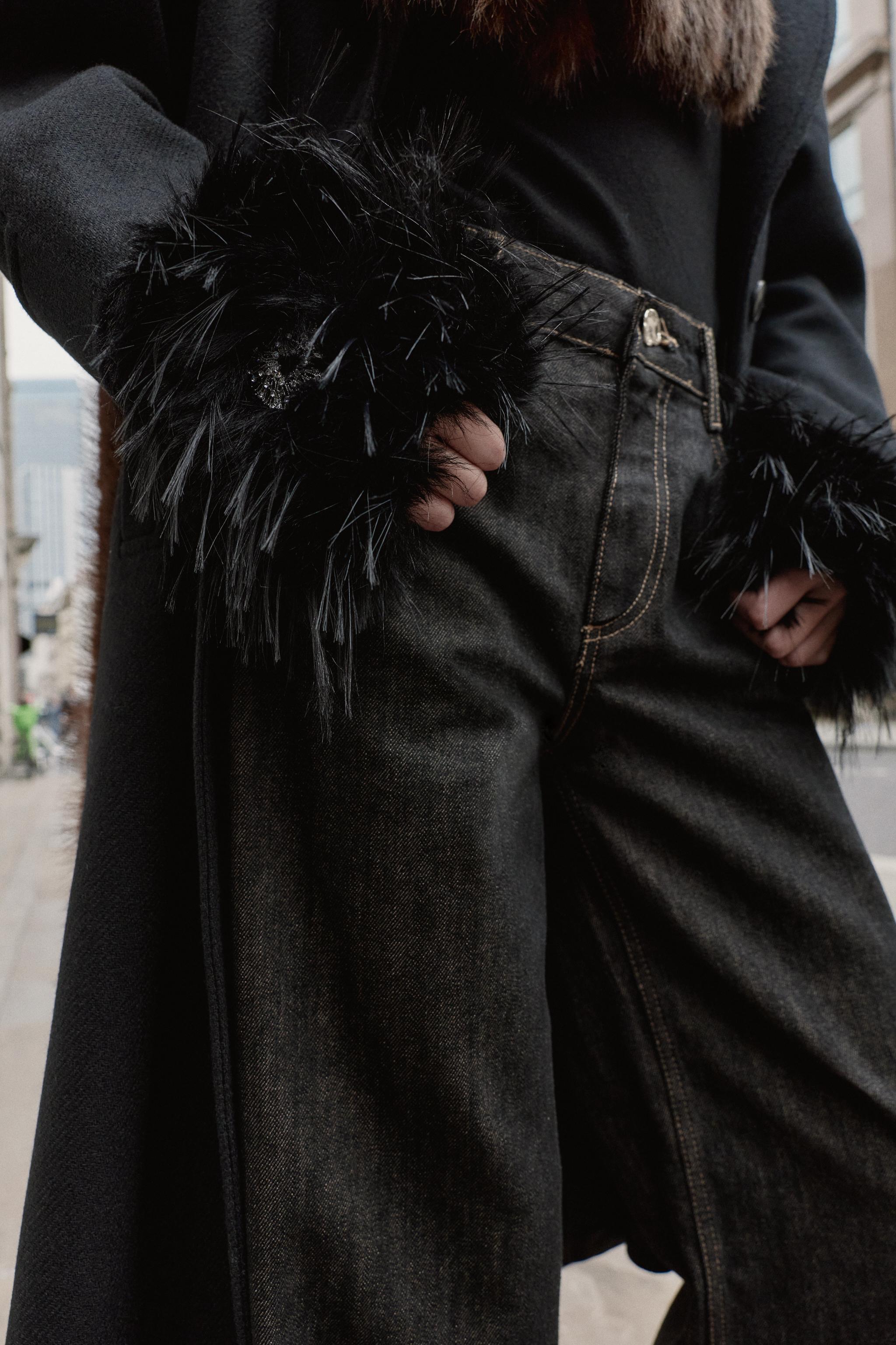 FAUX FUR JEWELED MITTENS